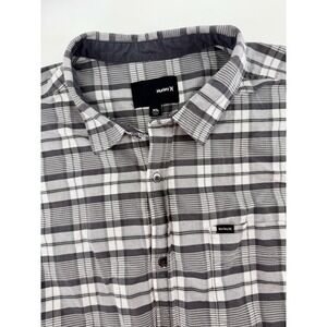 Men's Hurley Casual Flannel Plaid Shirt Sleeveless Black Gray White Size XL